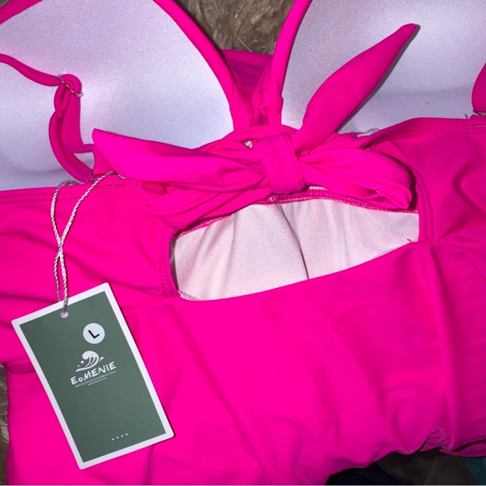 Eomenie Women's Push Up Wrap Front Swimsuit One Piece, tummy control, pink L​ - Picture 6 of 8
